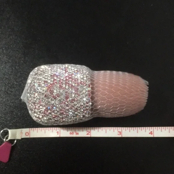 2 Pink Silver Rhinestone Decor Sparkling Shiny Mushroom Head Makeup Beauty Brush - Picture 5 of 6